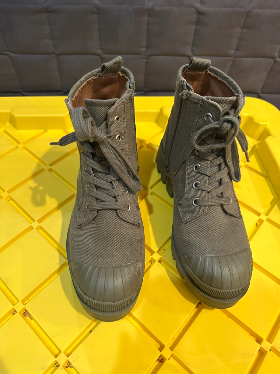Olive Green Lace-Up Combat Boots