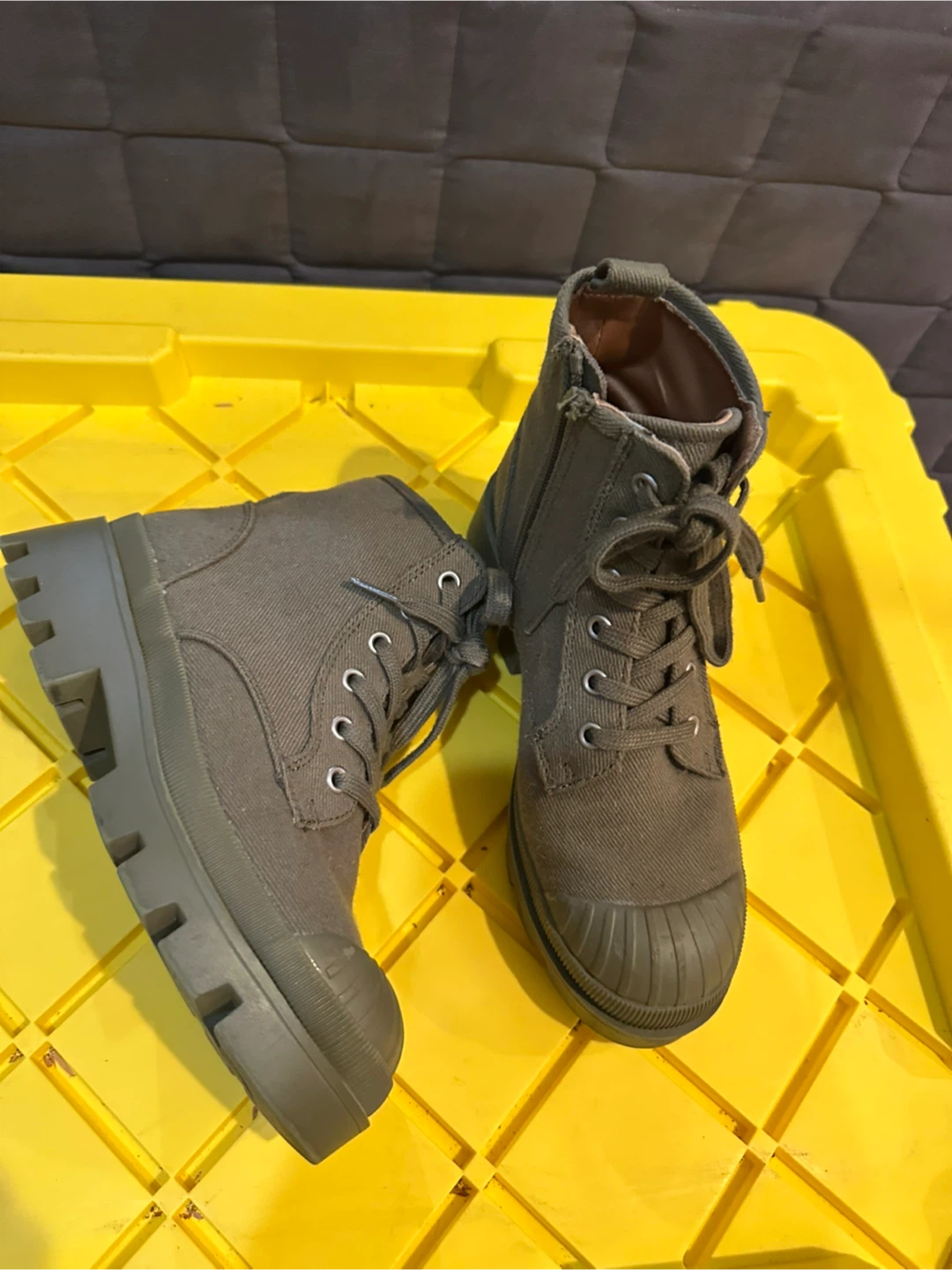 Olive Green Lace-Up Combat Boots - photo 2