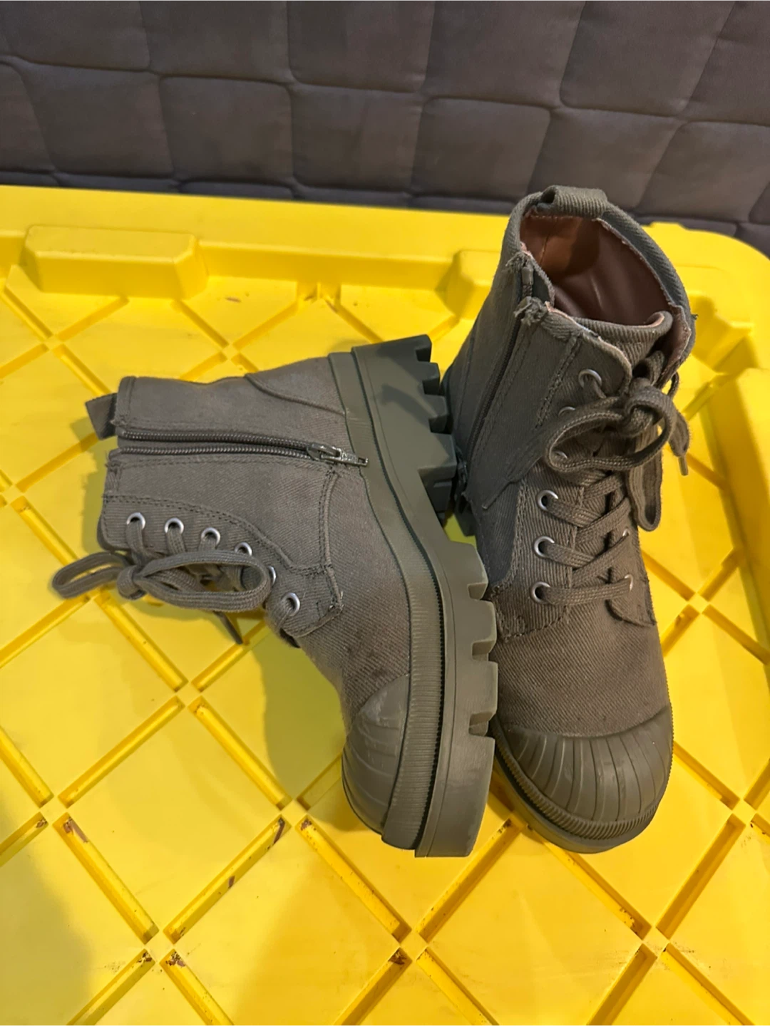 Olive Green Lace-Up Combat Boots - photo 3