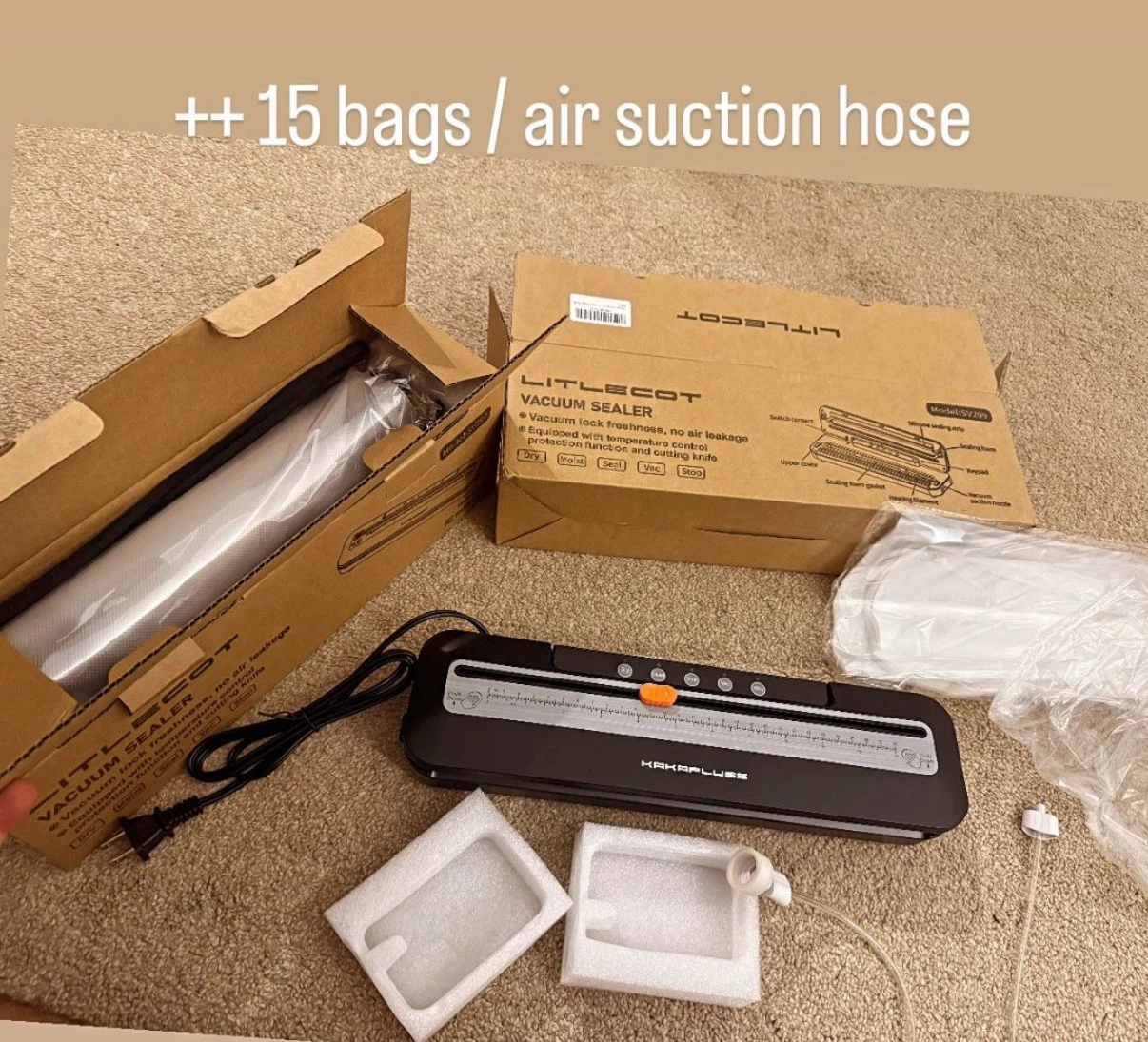 Vacuum Sealer Machine with 15 Bags & Air Suction Hose