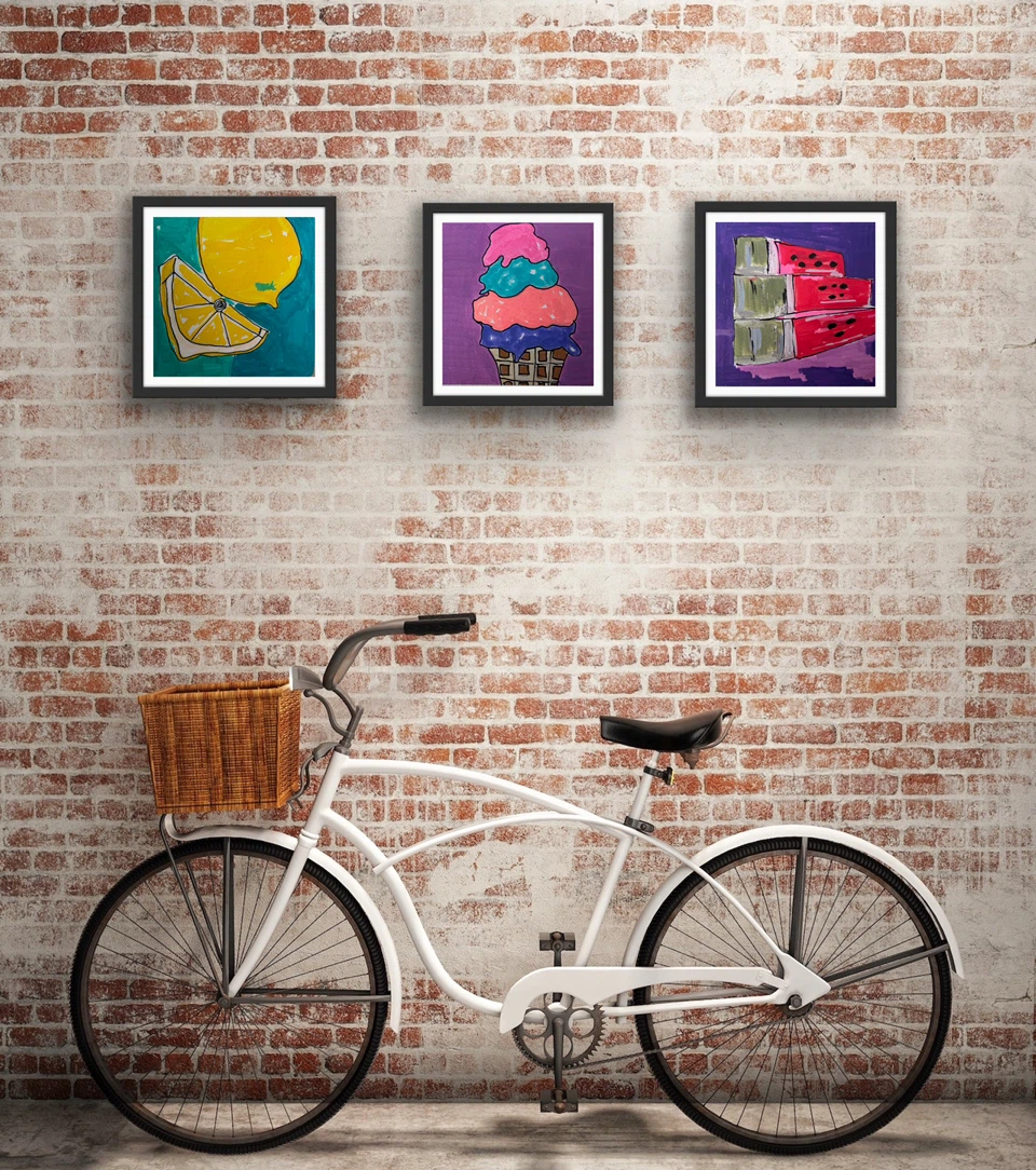 Set of 3 unFramed original Art  - Watermelon, Lemon, Ice Cream - photo 4