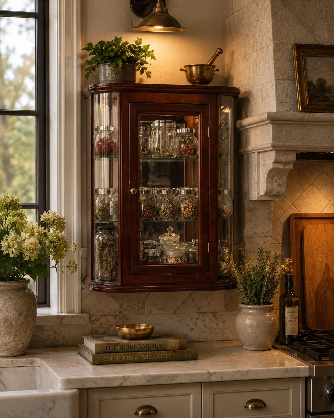 Wooden Display Cabinet with Glass Doors