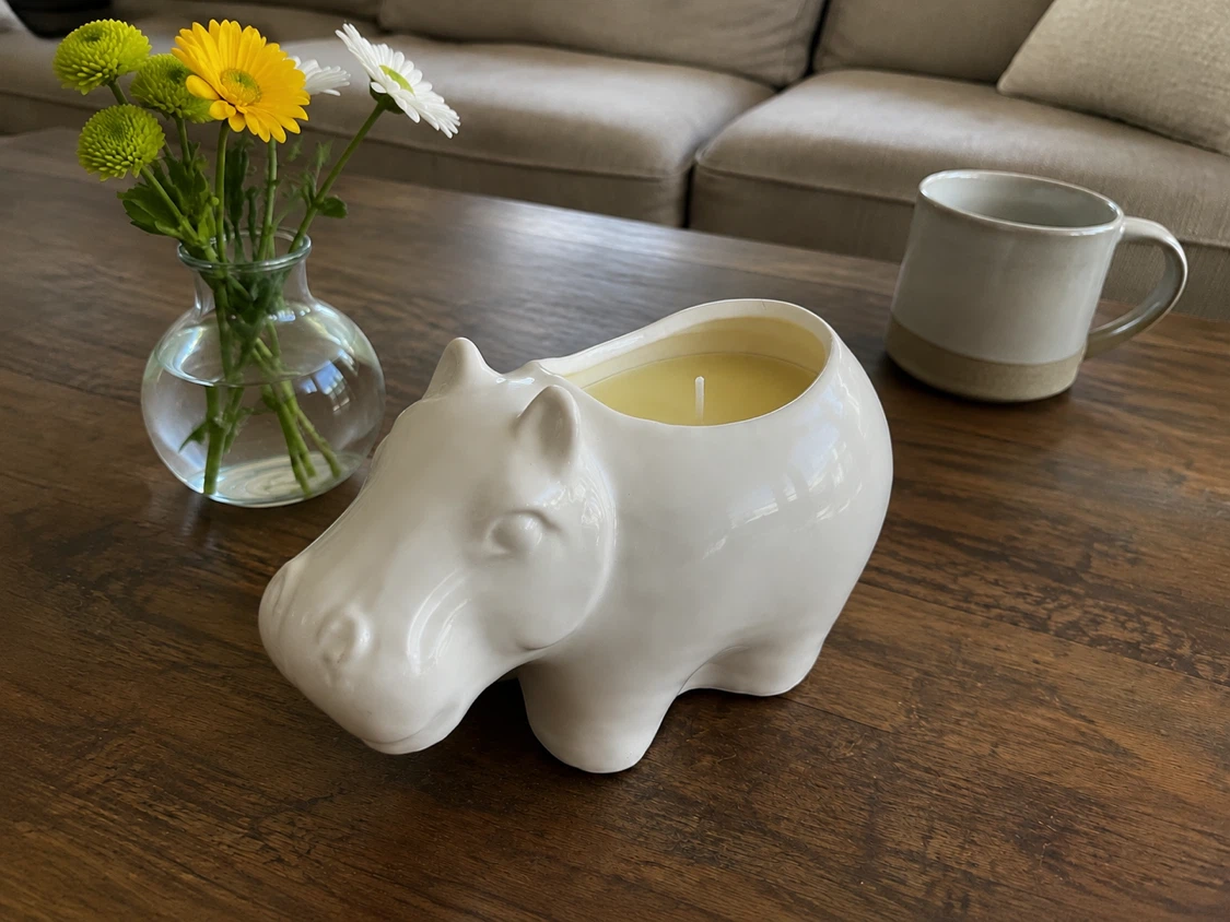 White Hippo Candle Holder