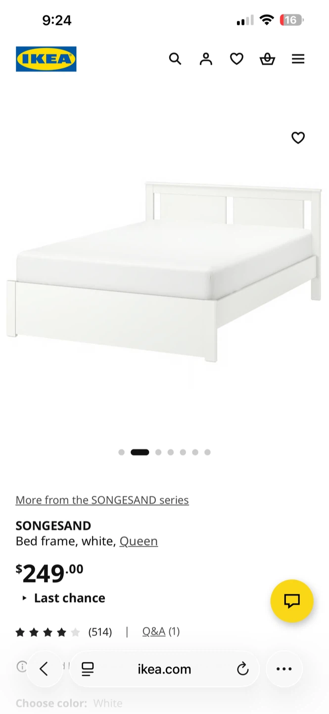 IKEA SONGESAND Bed Frame - Queen - White