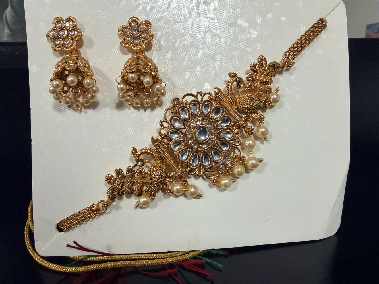 Gold-tone Necklace and Earring Set with Faux Pearls