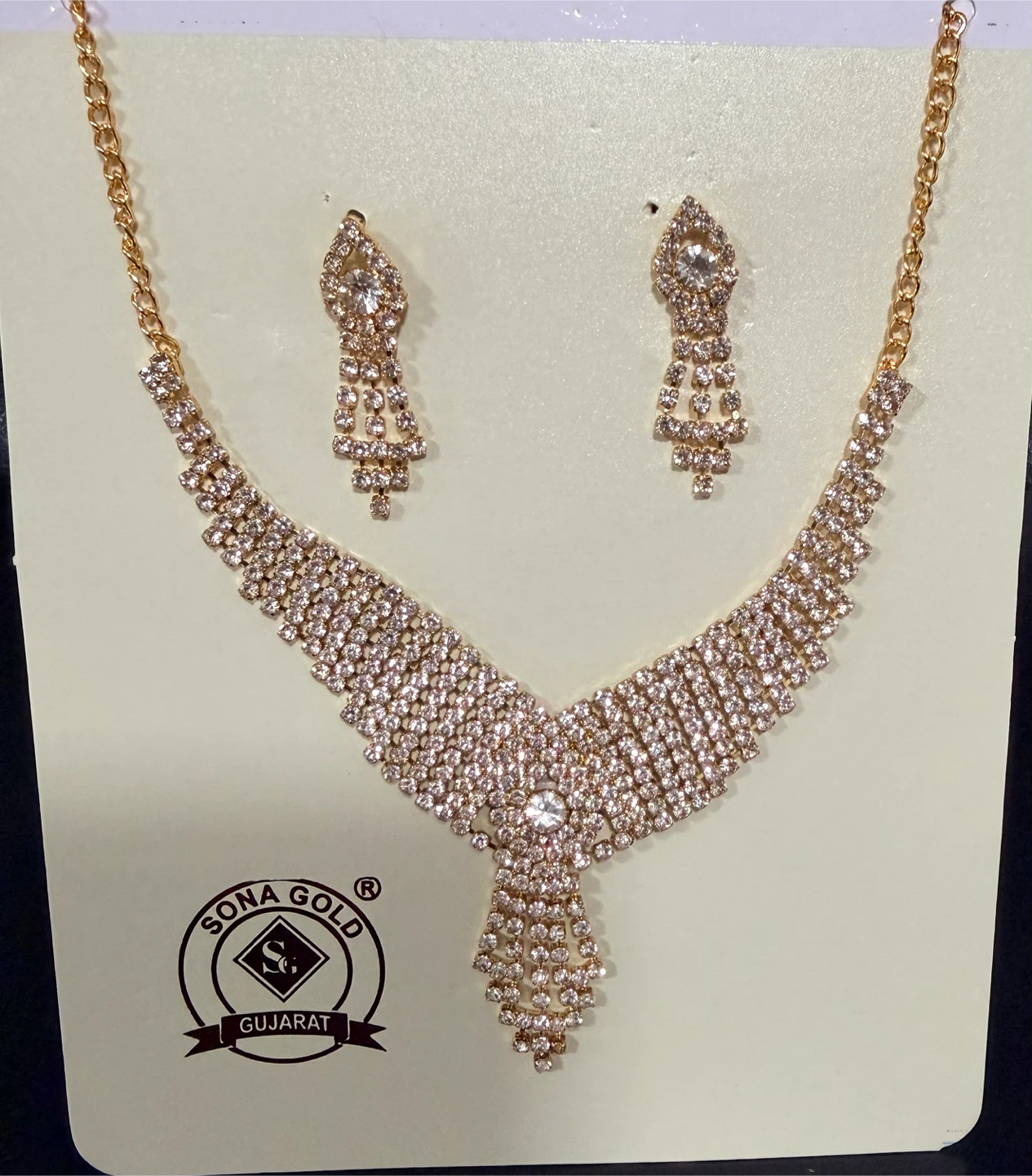 Sona Gold Necklace and Earring Set