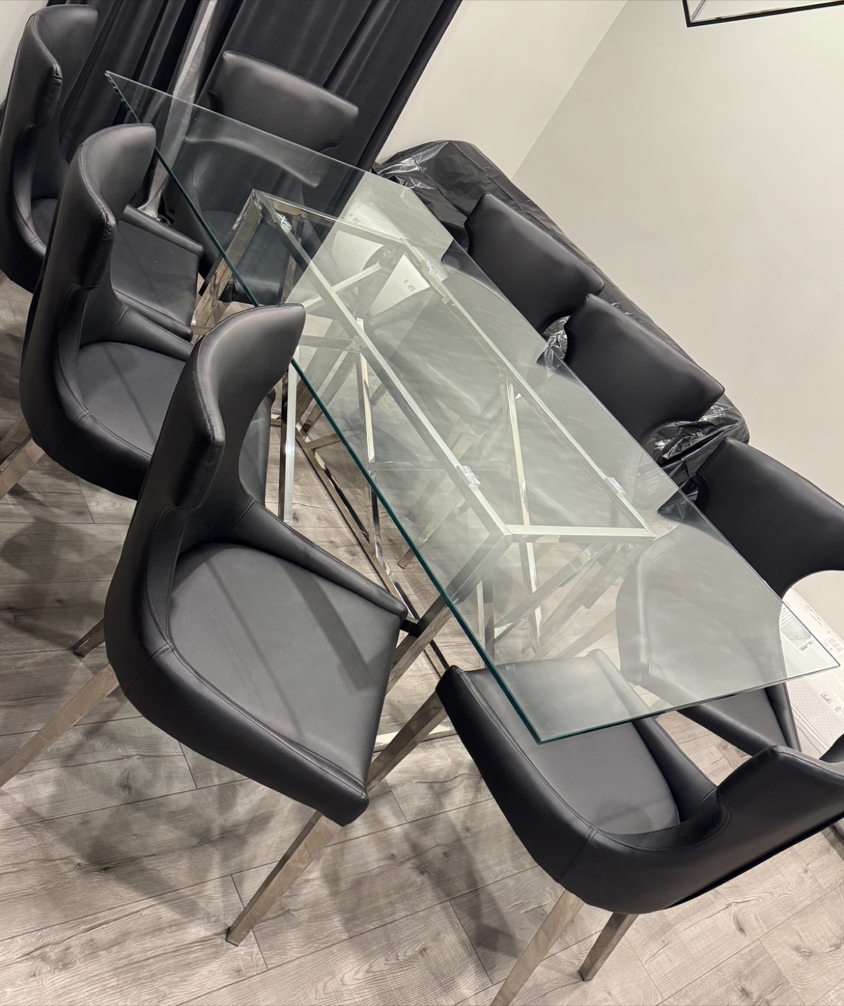 Rectangular Glass Dining Table with 10 Dining Chairs