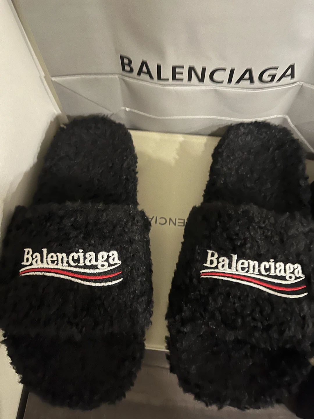 Balenciaga Black Fuzzy Slippers
