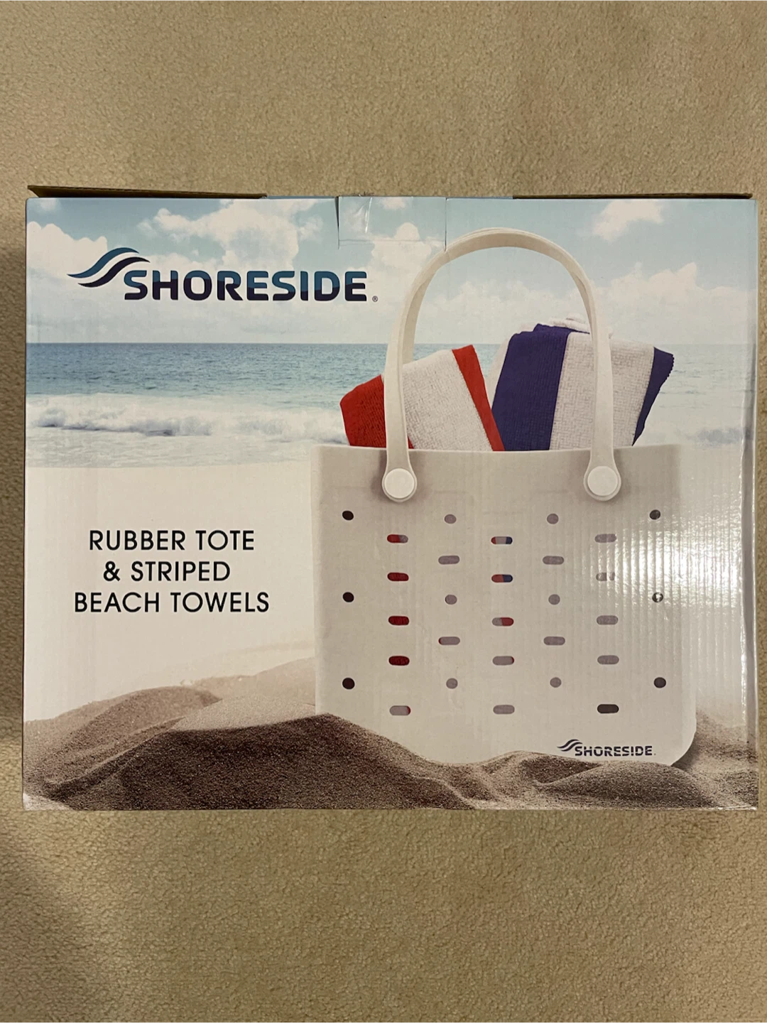 Rubber Tote & Striped Beach Towels Set