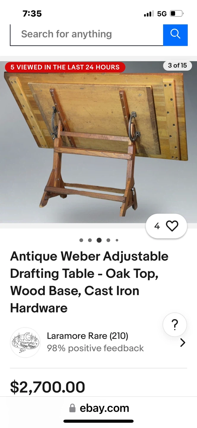 Vintage F. Weber Co. Adjustable Drafting Table - photo 5
