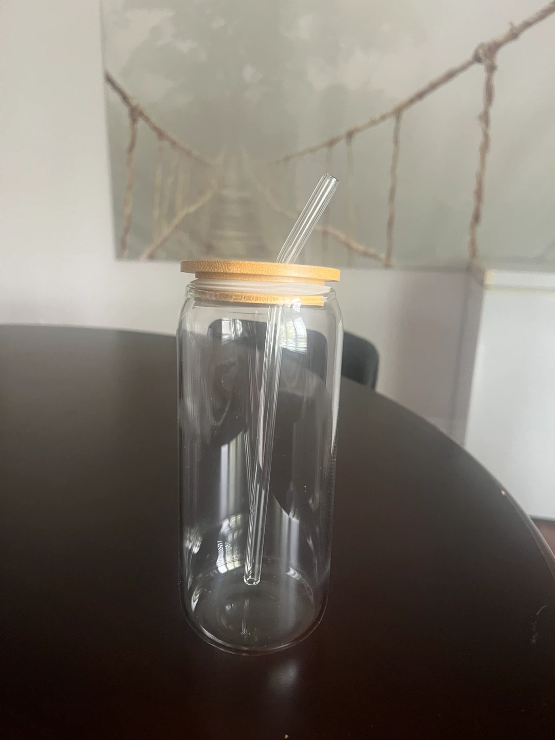 Clear Glass Tumbler with Bamboo Lid and Straw - photo 3