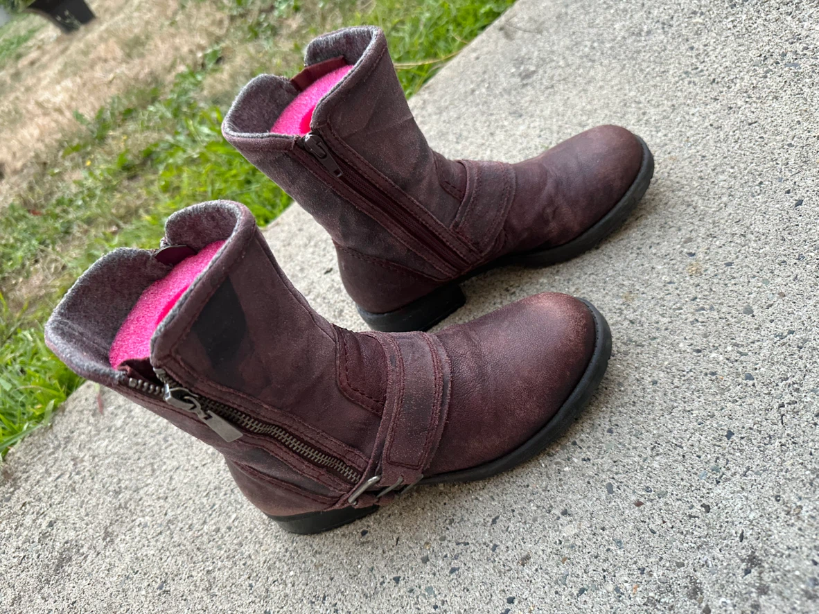 Clarks Burgundy Leather Buckle Moto Boots