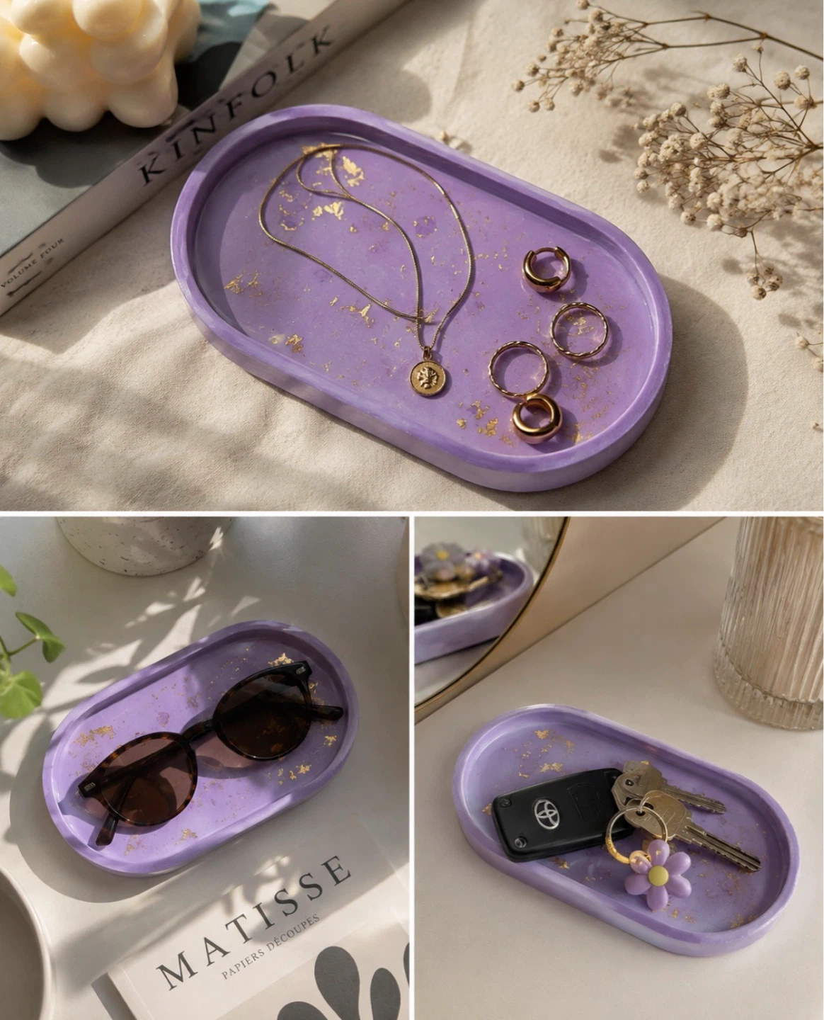 Lavender Trinket Dish with Gold Flakes