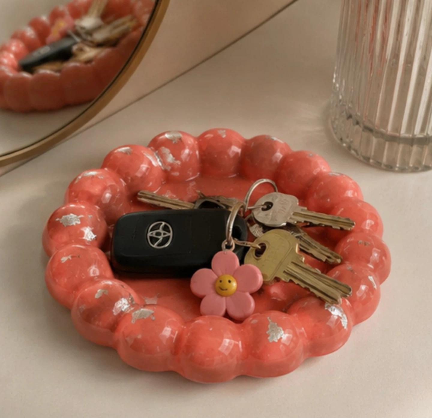 Coral Decorative Trinket Dish with Silver Flakes - photo 2