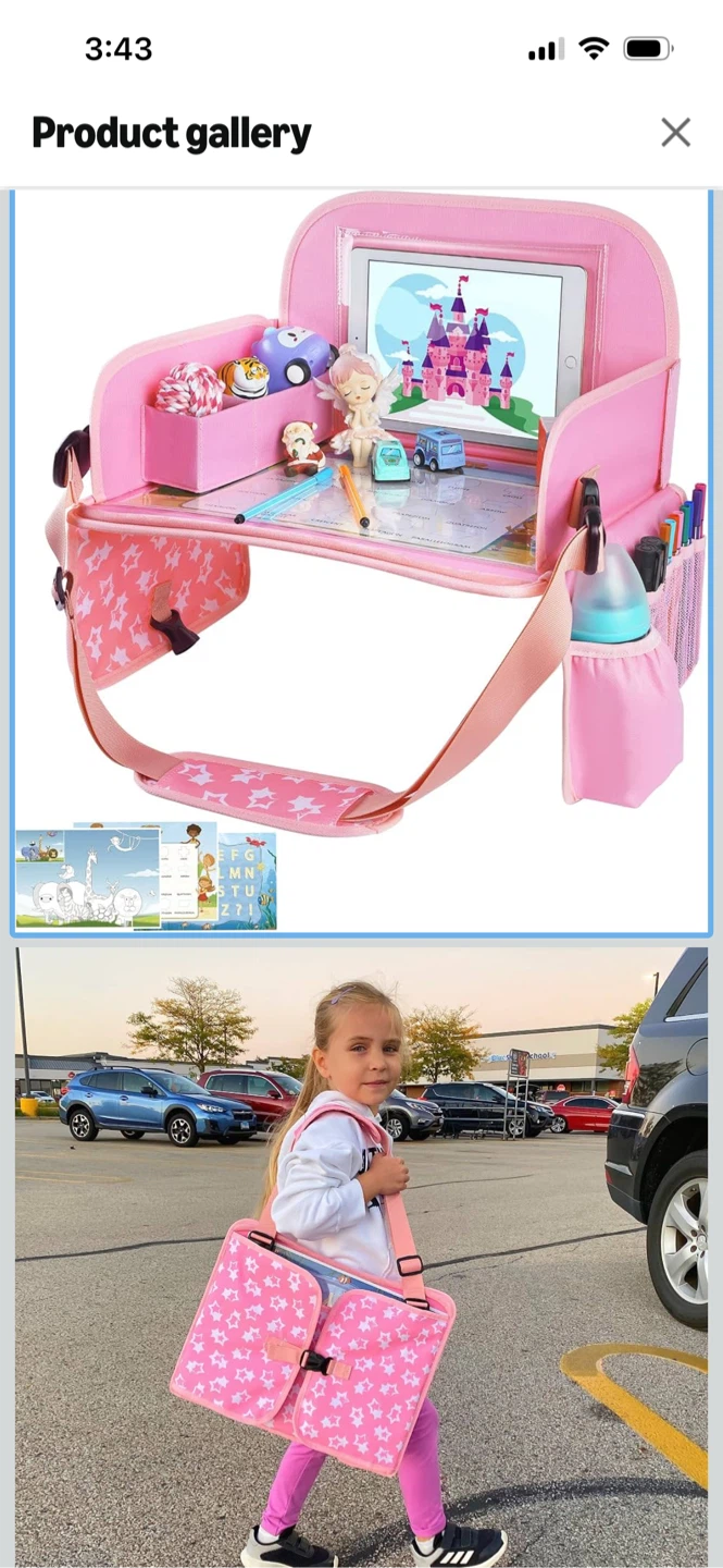 New-Pink Foldable Toddler Activity Tray with Shoulder Strap