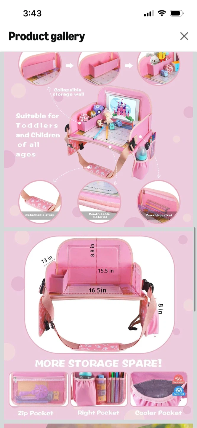 New-Pink Foldable Toddler Activity Tray with Shoulder Strap - photo 2
