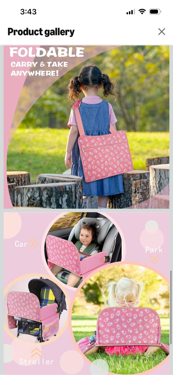 New-Pink Foldable Toddler Activity Tray with Shoulder Strap - photo 3