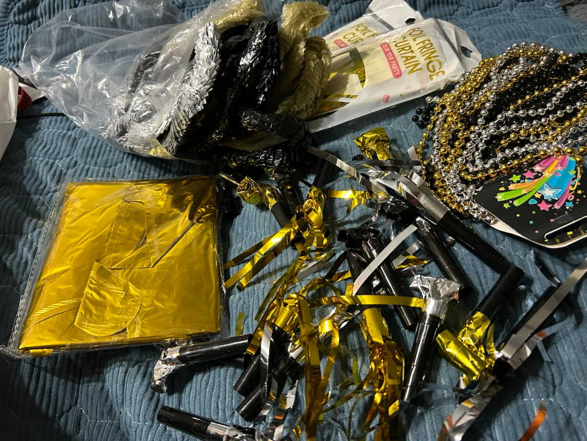 New-Party Decorations Bundle: Beads, Horns & Foil Curtains