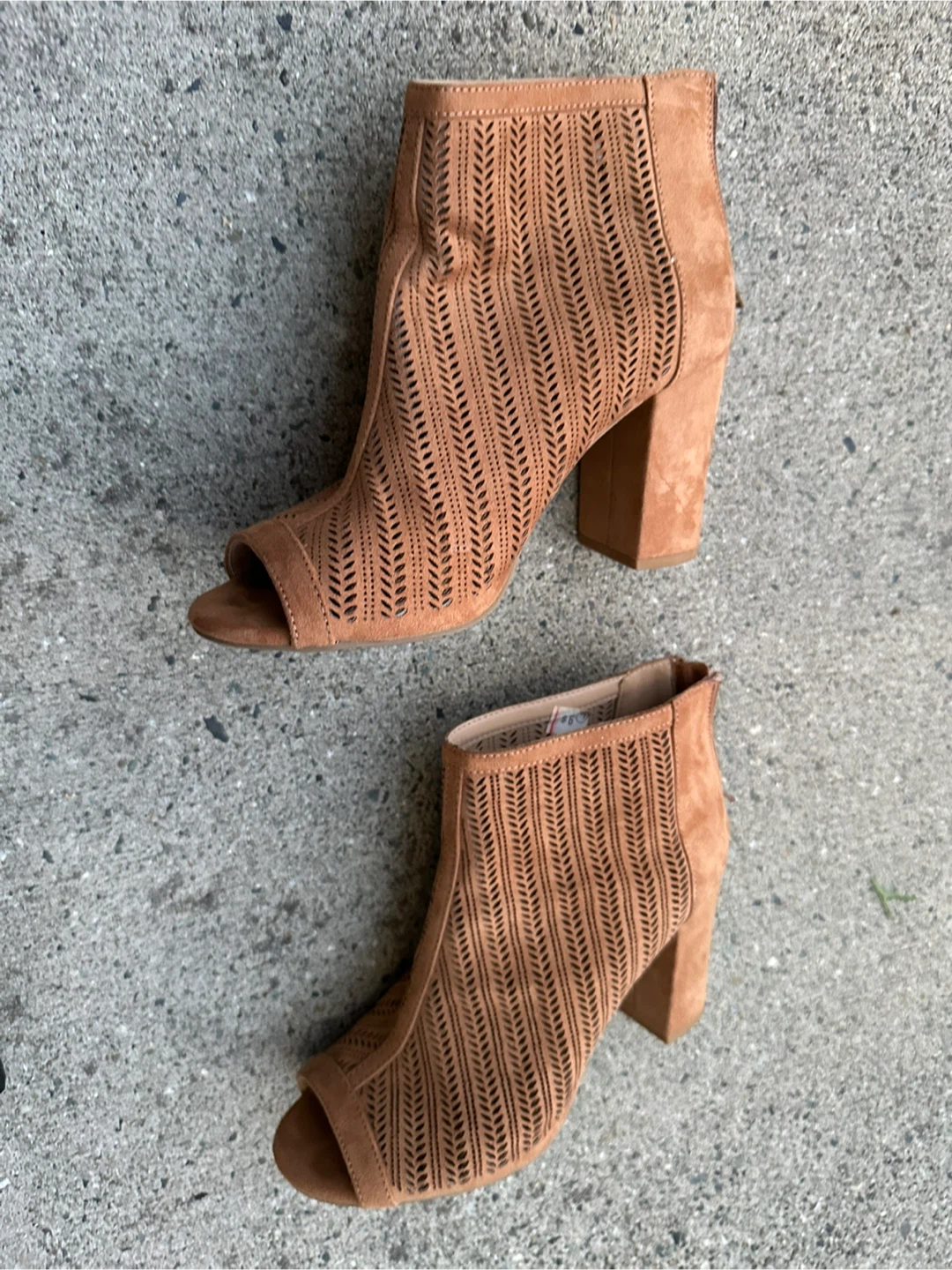 Brown Perforated Peep-Toe Heeled Booties Size 7 - photo 4