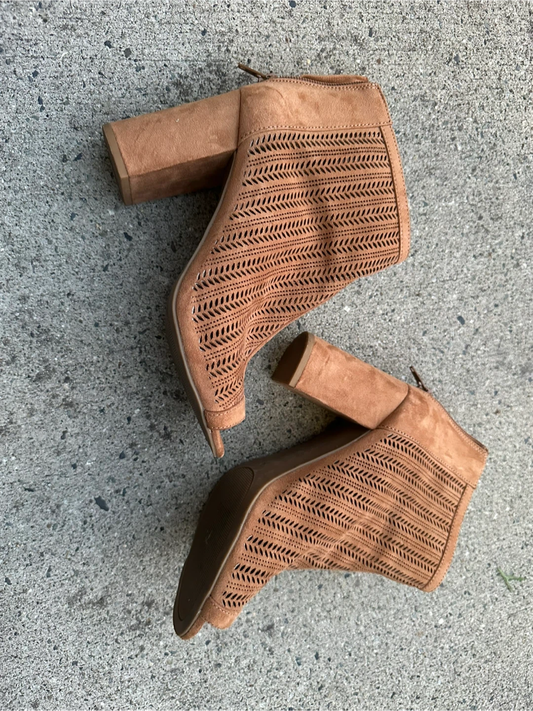 Brown Perforated Peep-Toe Heeled Booties Size 7 - photo 5