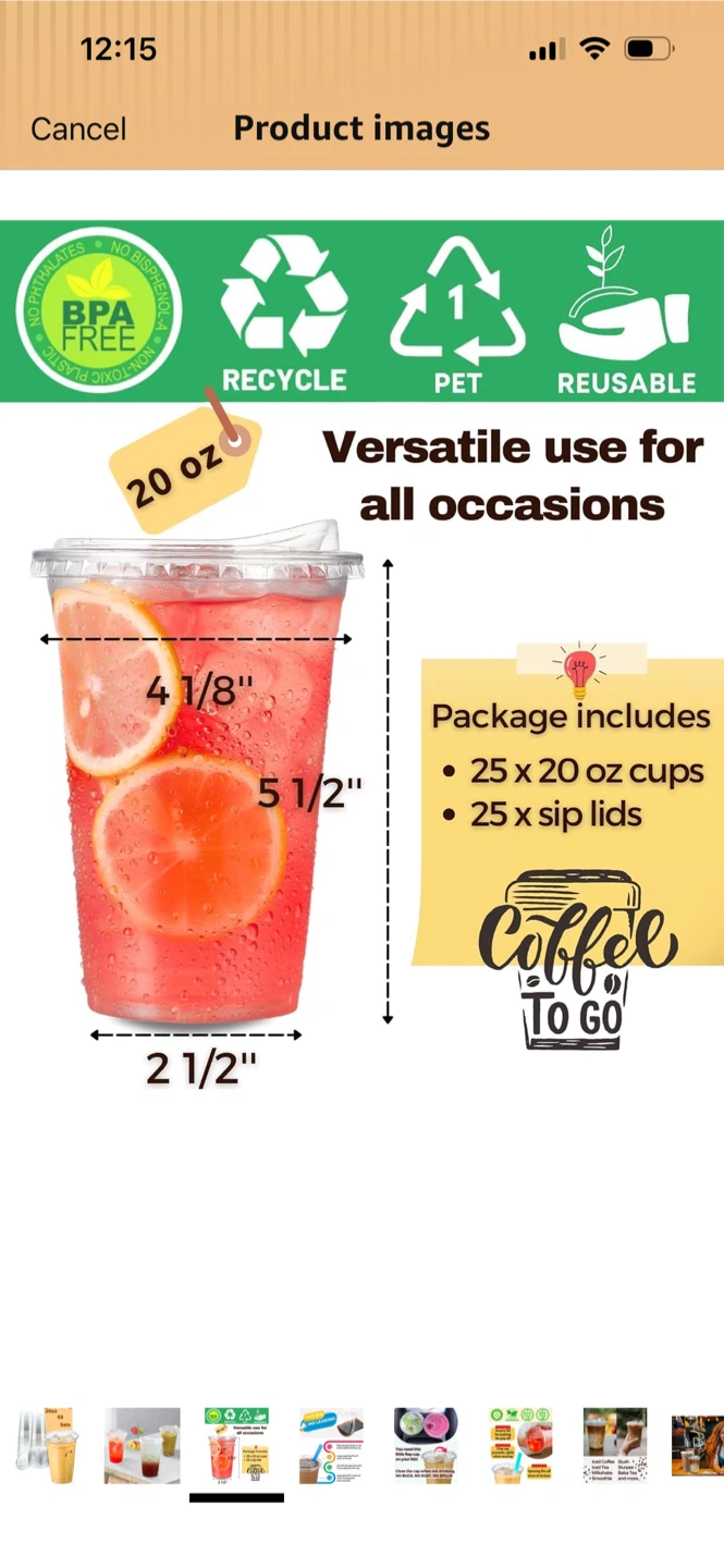New-20 oz Clear Plastic Cups with Strawless Sip Lids (Set of 50) - photo 2