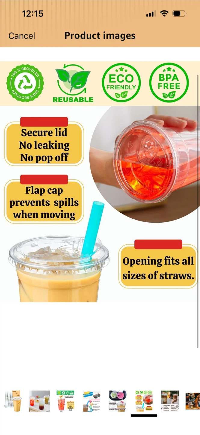 New-20 oz Clear Plastic Cups with Strawless Sip Lids (Set of 50) - photo 3