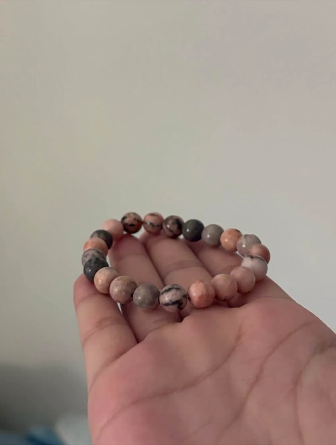 Pink and Grey Zebra Jasper Stone Beaded Bracelet