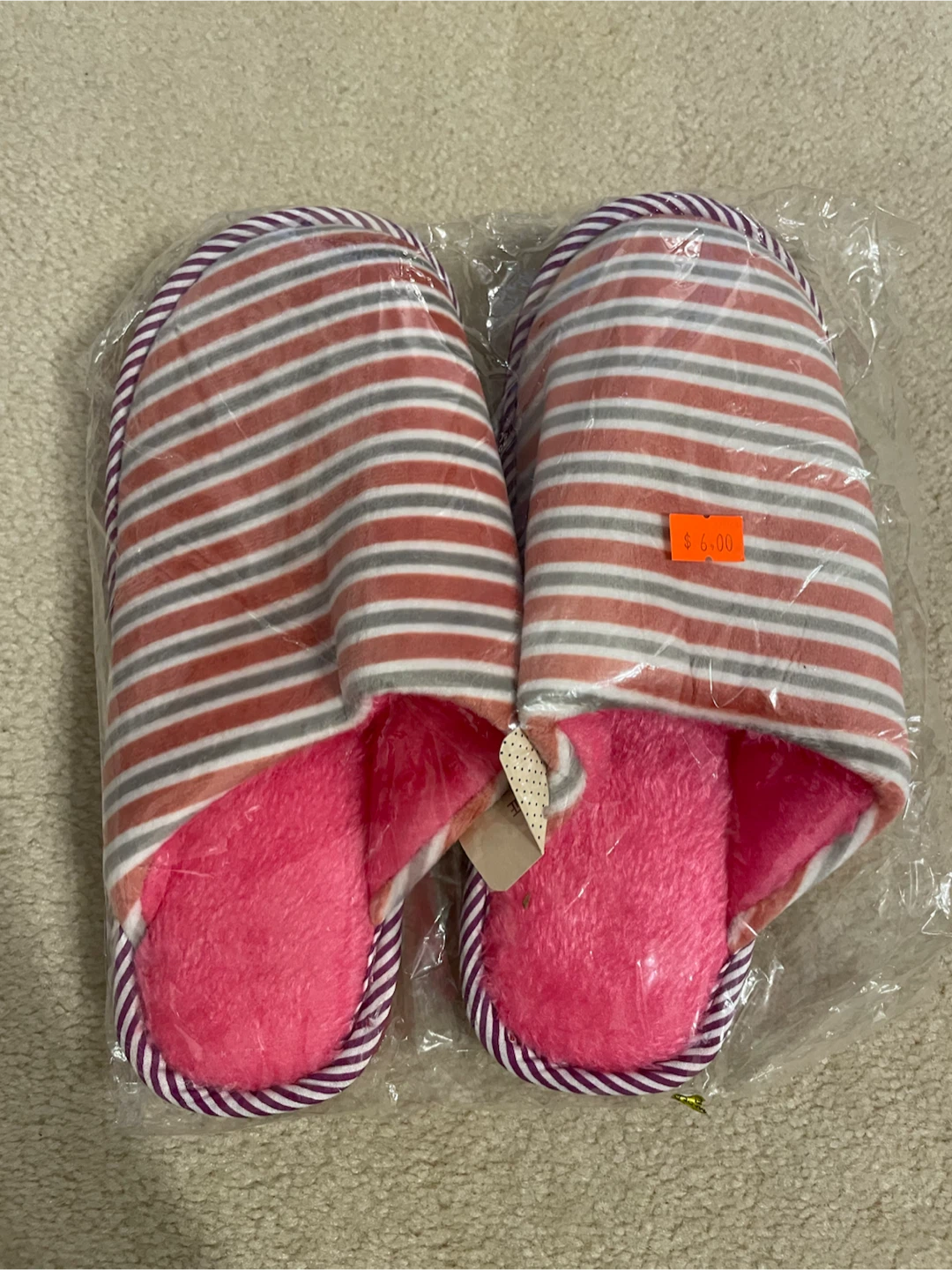 Striped Slippers with Pink Lining