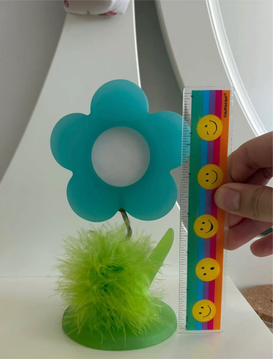 Teal Flower Photo/Note Holder with Fuzzy Green Base - photo 2