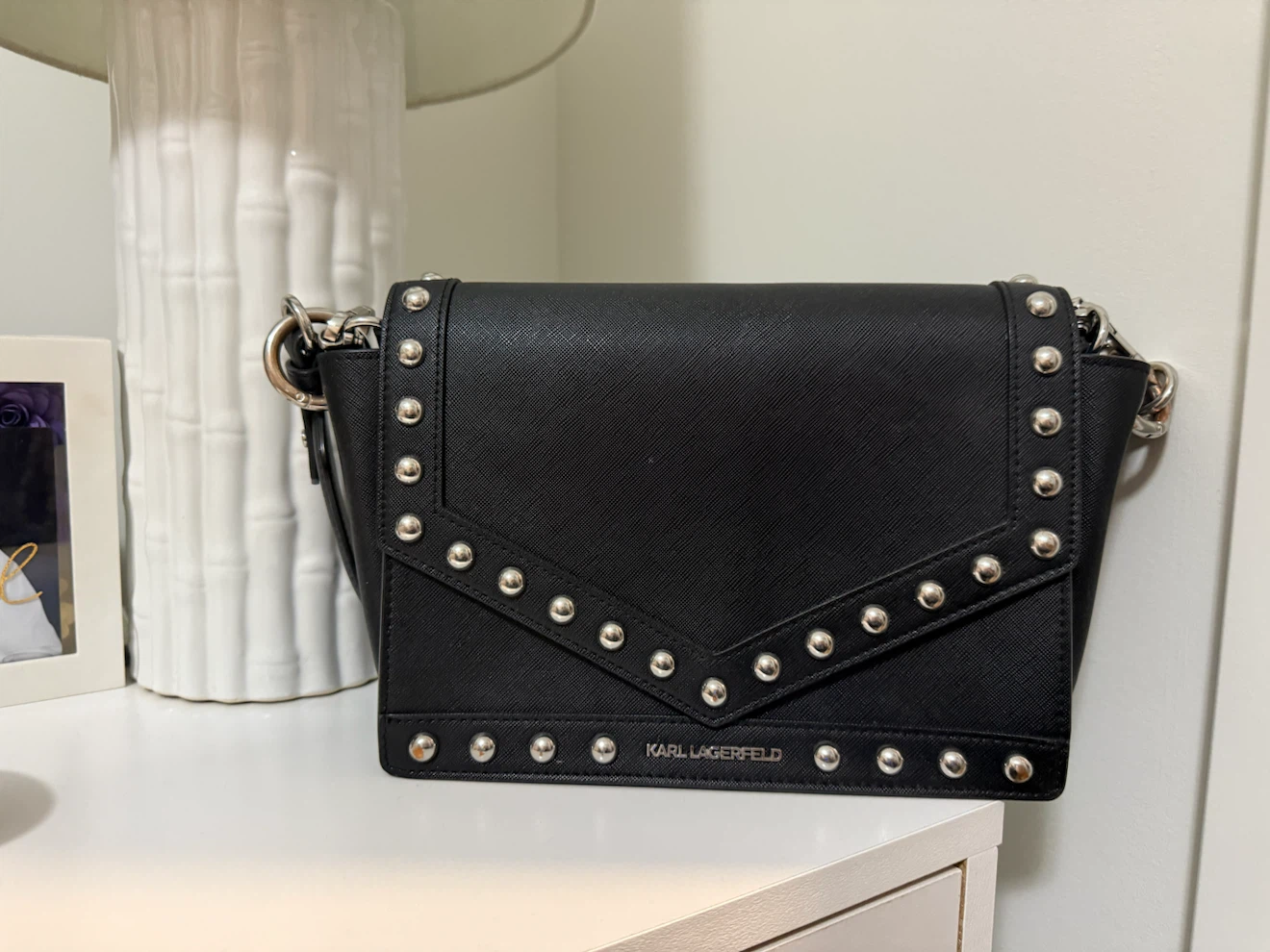 Karl Lagerfeld Black Studded Flap Bag