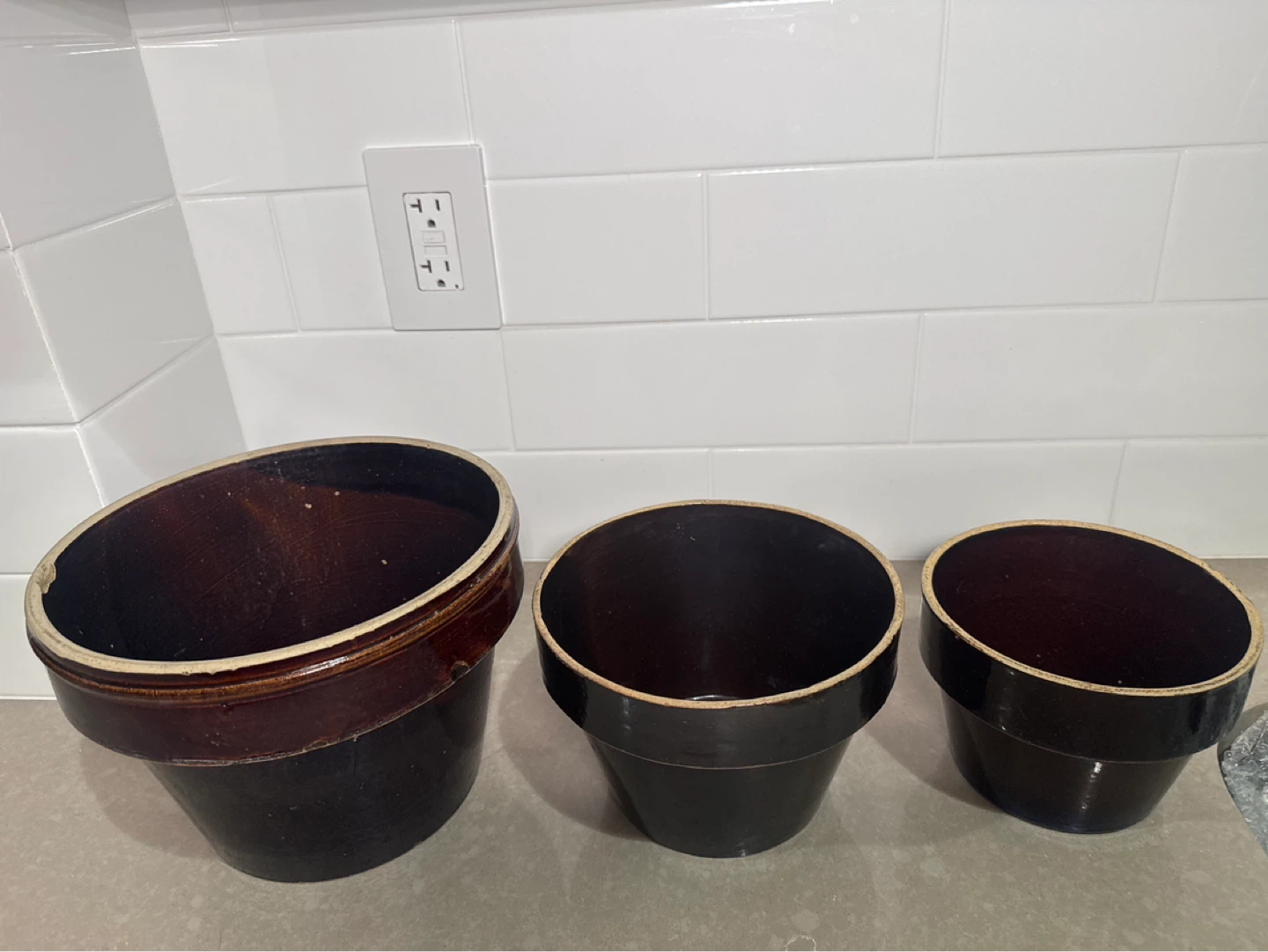 Vintage Brown Stoneware Crock Bowl