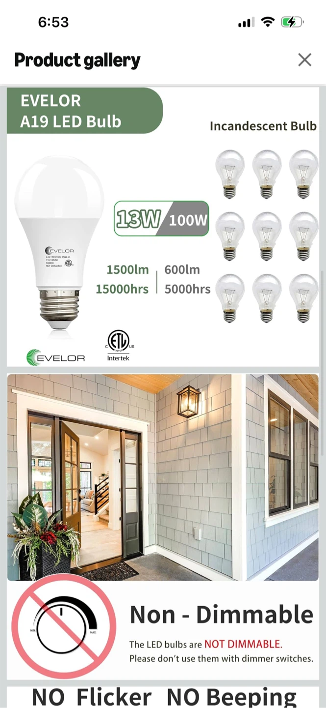 Evelor A19 LED Light Bulbs - 12 Pack