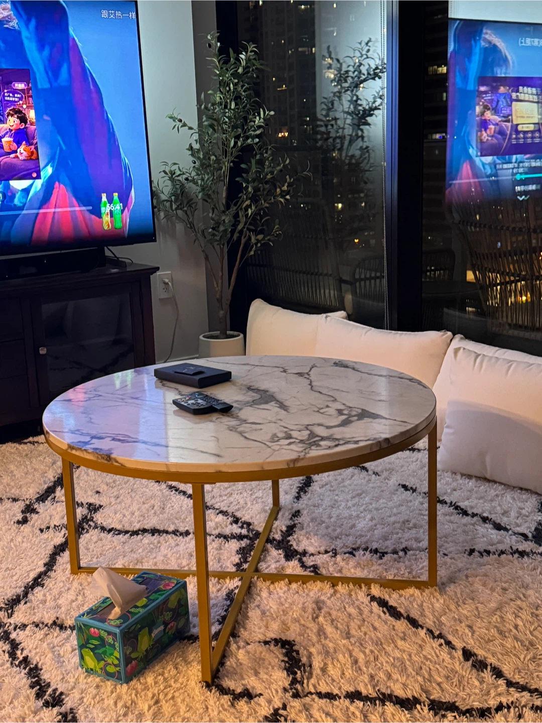 Marble Top Round Coffee Table with Gold Legs - photo 2