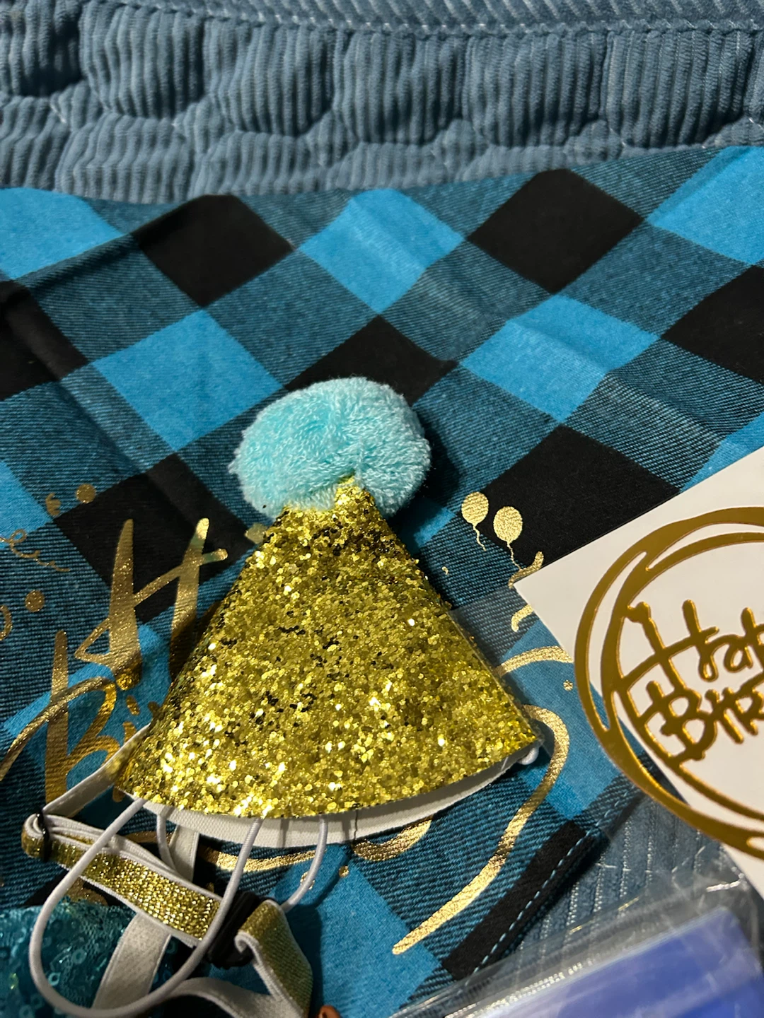 ADOGGYCO Dog Birthday Set - Blue Plaid Bandana, Hat & Bow tie - photo 5