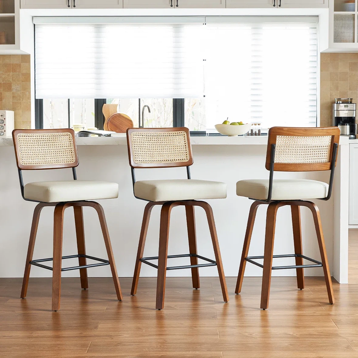 Set of 2 Rattan Back Swivel Bar Stools - photo 2