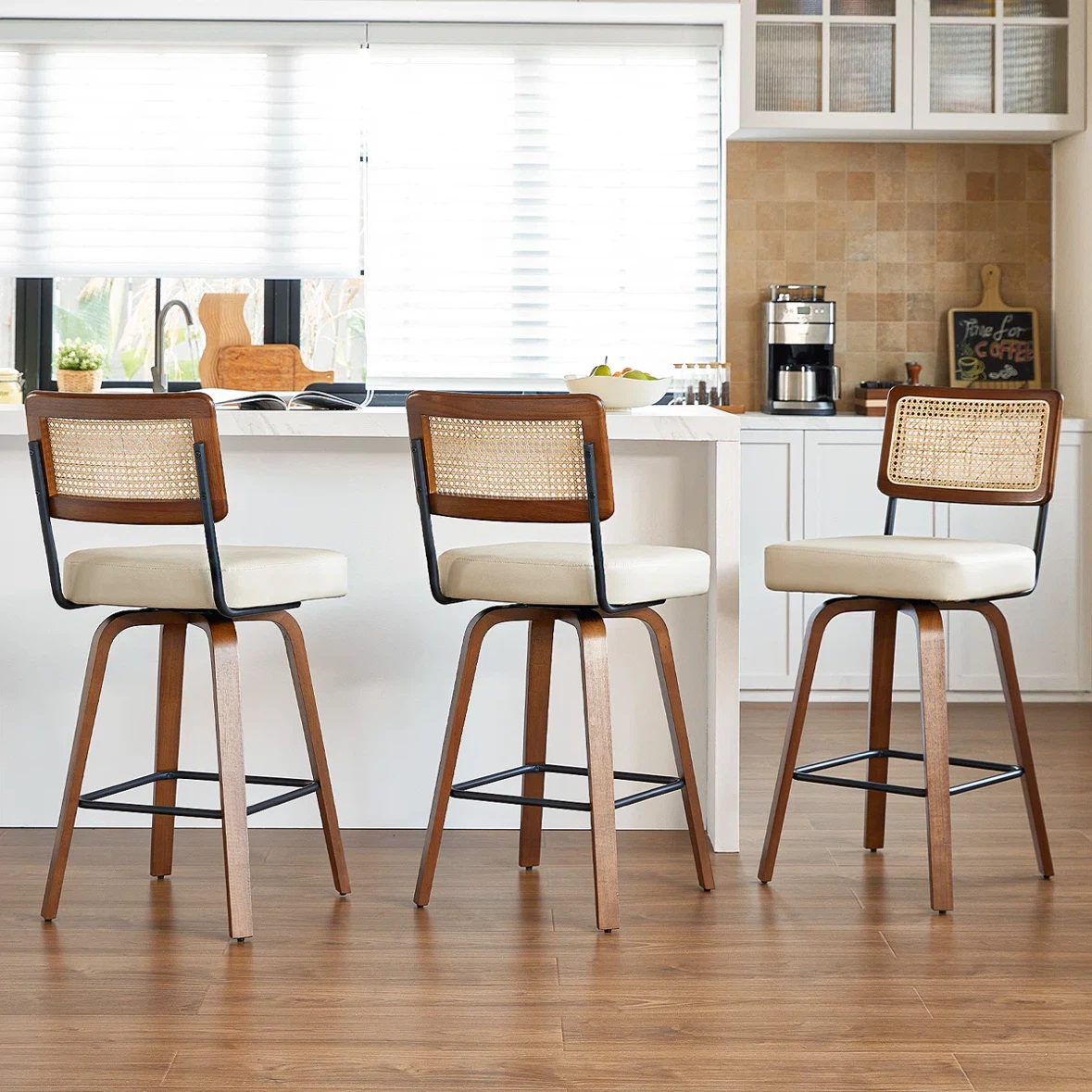 Set of 2 Rattan Back Swivel Bar Stools - photo 3