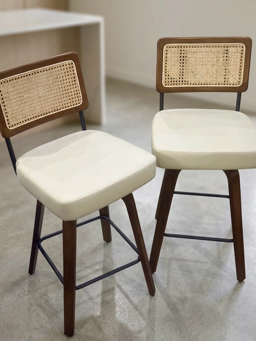 Set of 2 Rattan Back Swivel Bar Stools - photo 4
