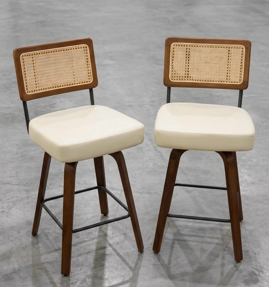 Set of 2 Rattan Back Swivel Bar Stools - photo 5