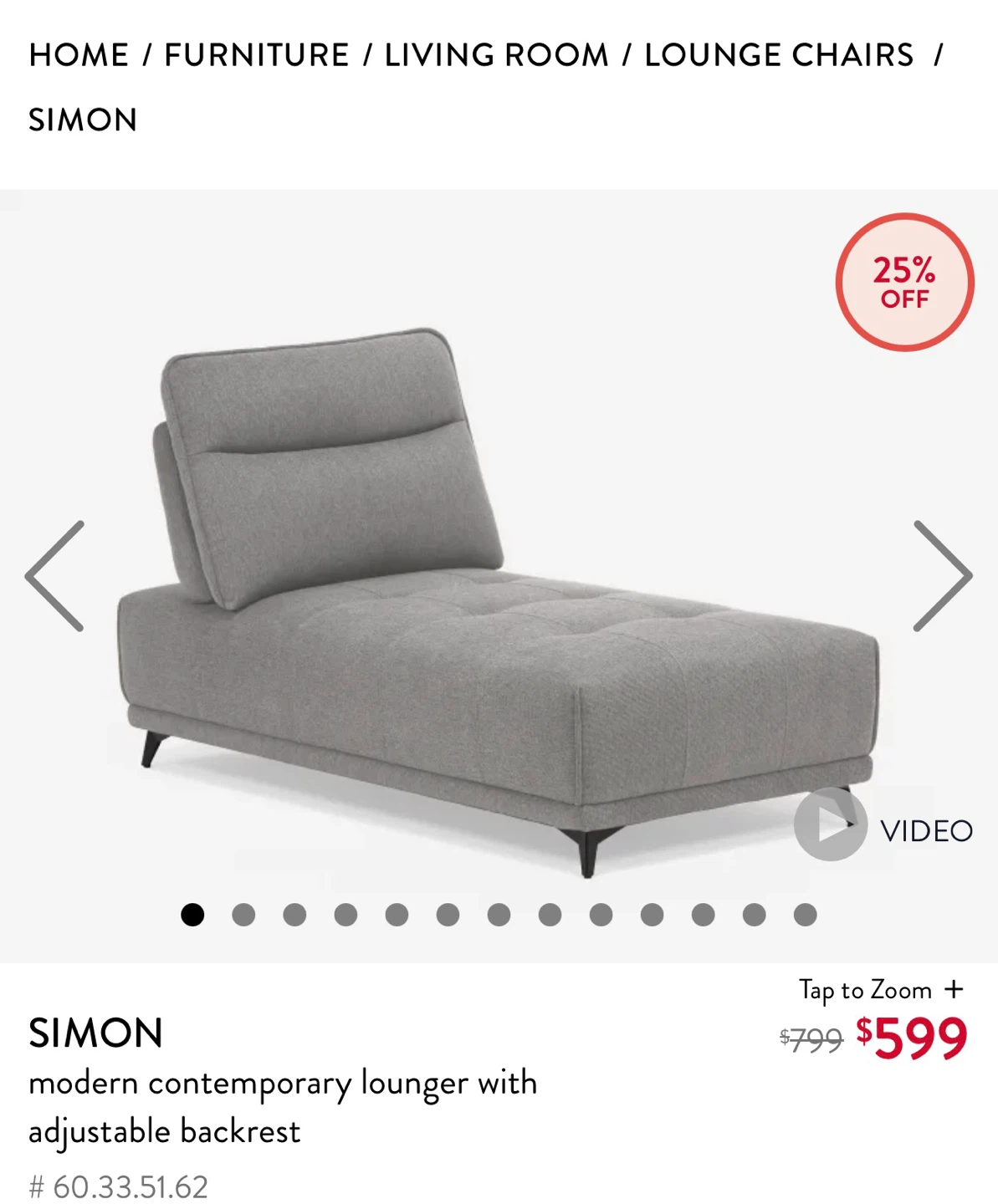 Simon Modern Contemporary Lounger with Adjustable Backrest - photo 4