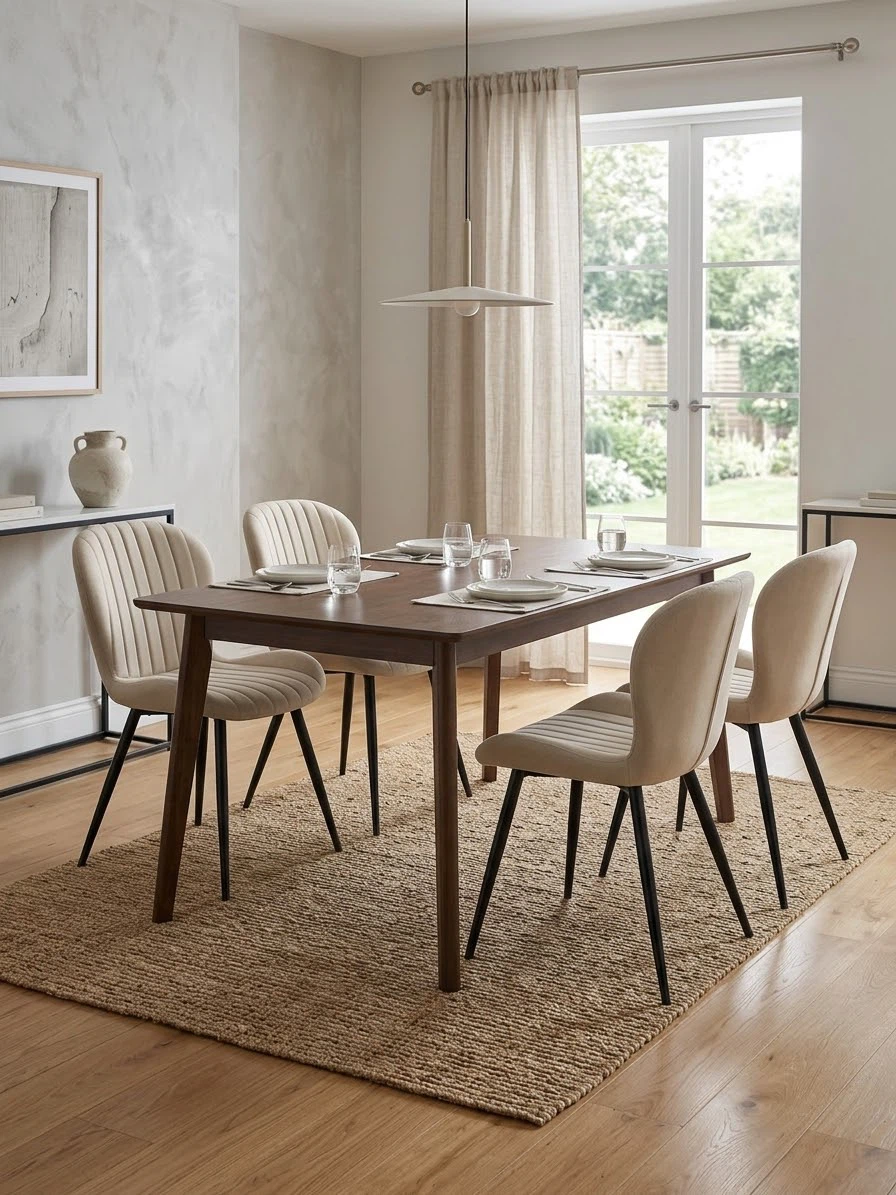 Set of 4 Beige Upholstered Dining Chairs