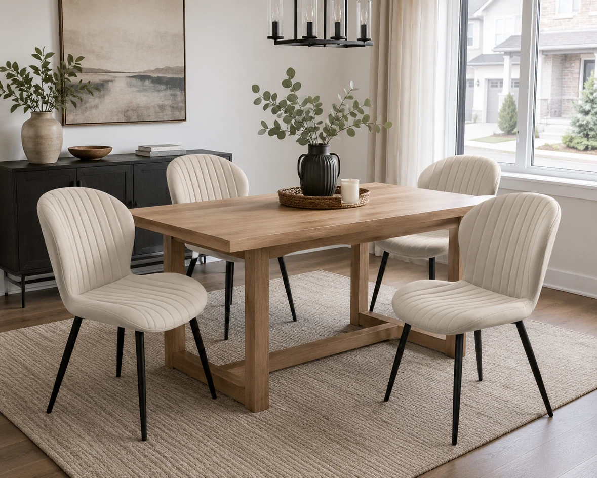 Set of 4 Beige Upholstered Dining Chairs - photo 4