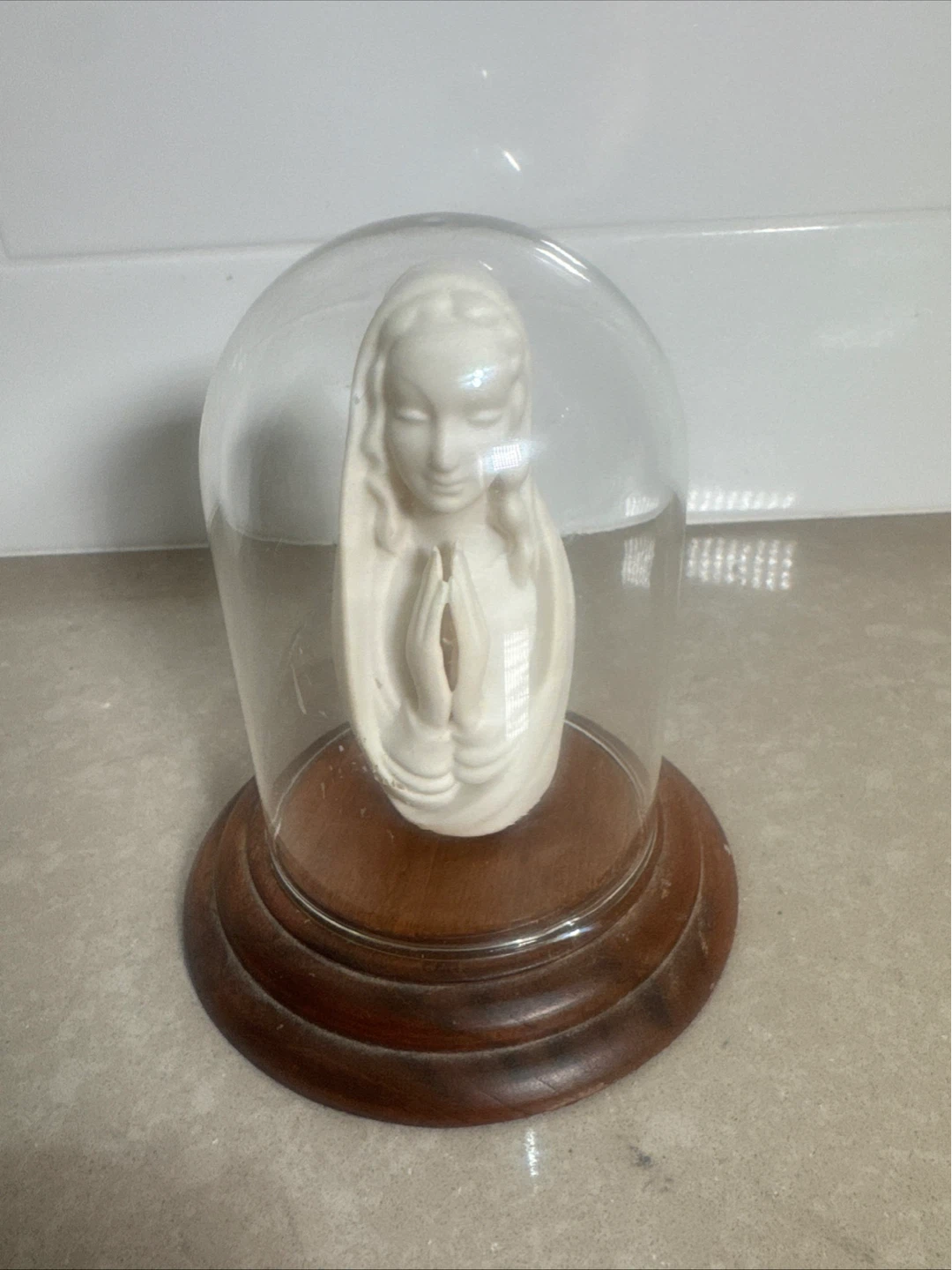 Religious Figurine with Glass Dome Display