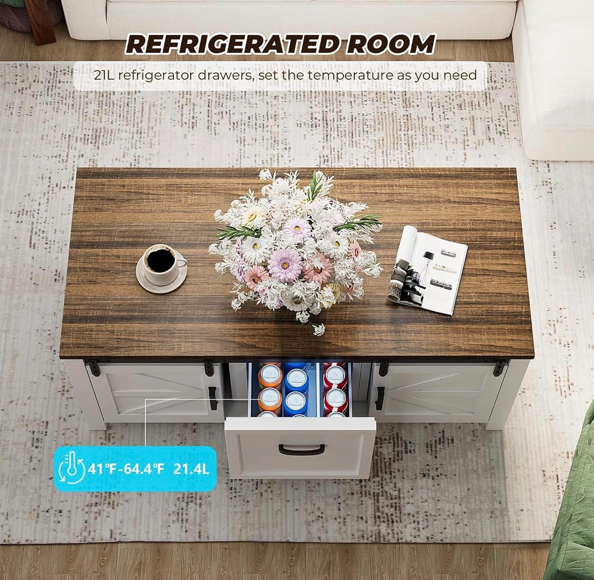 White Coffee Table with Refrigerated Drawer - photo 2