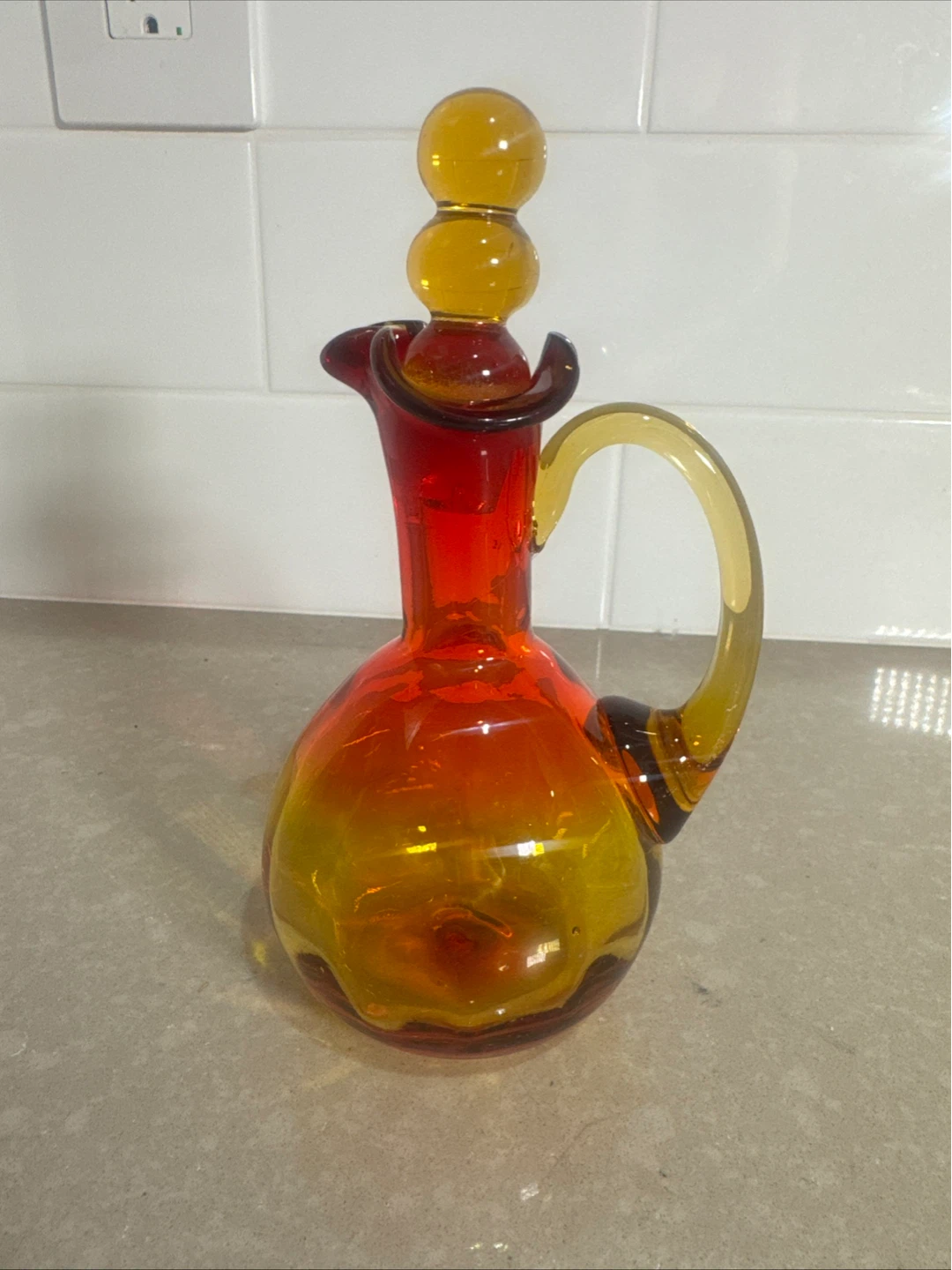 Orange and Red Glass Pitcher with Stopper