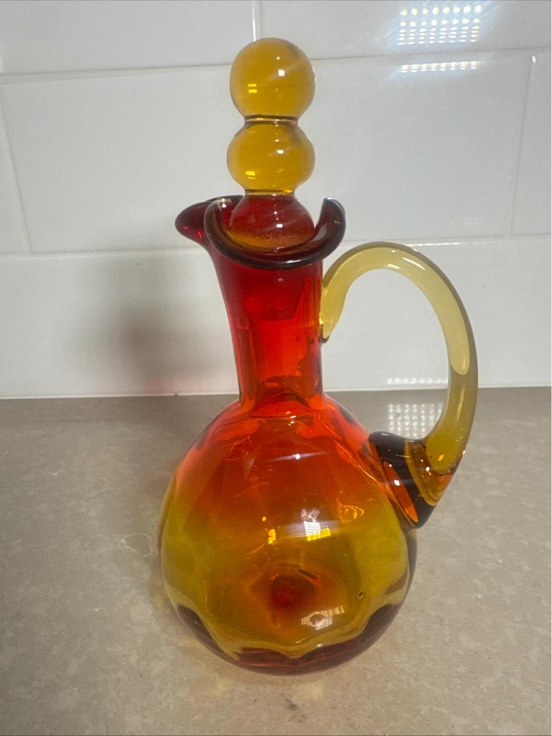 Orange and Red Glass Pitcher with Stopper - photo 2