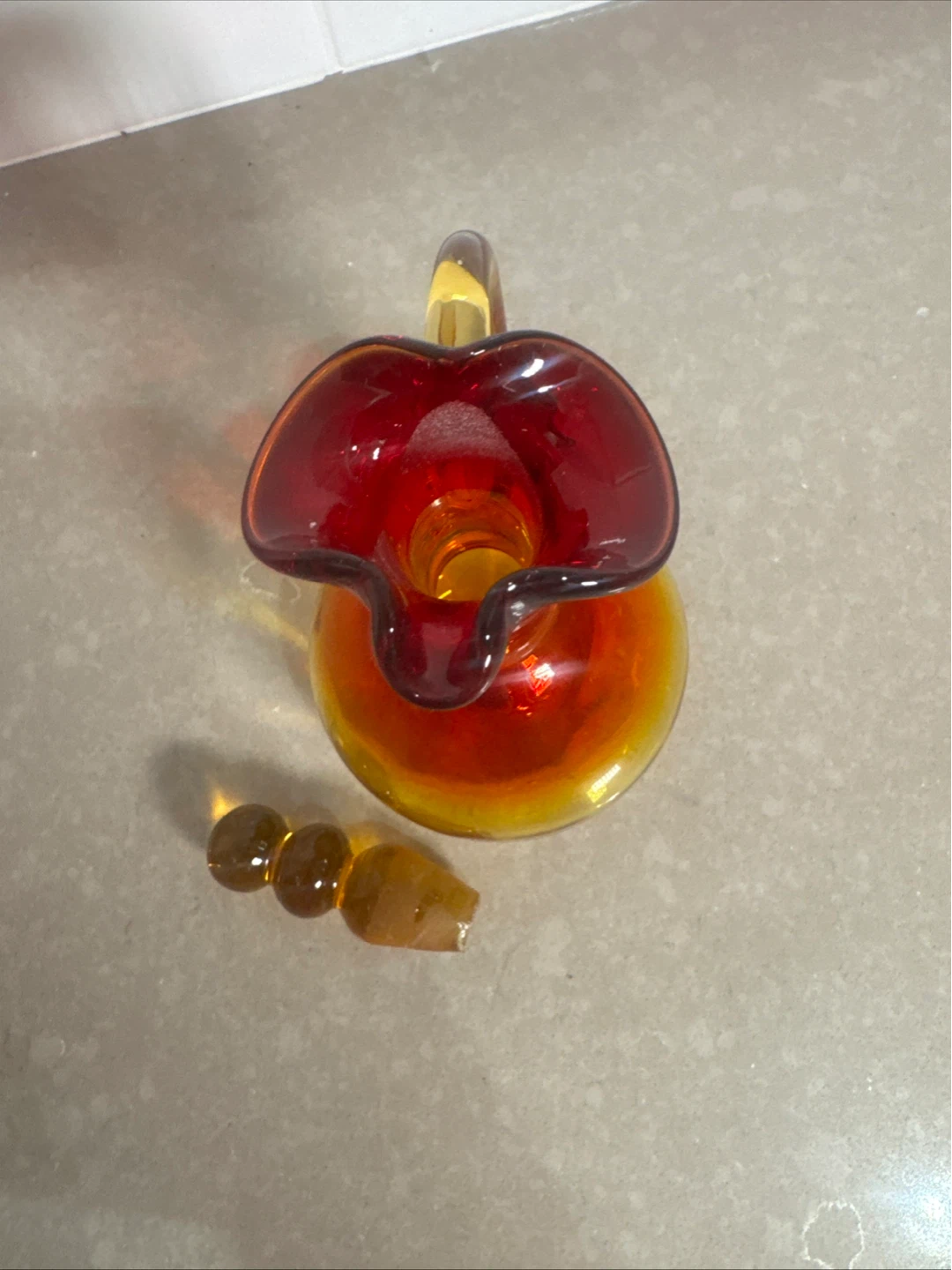 Orange and Red Glass Pitcher with Stopper - photo 5