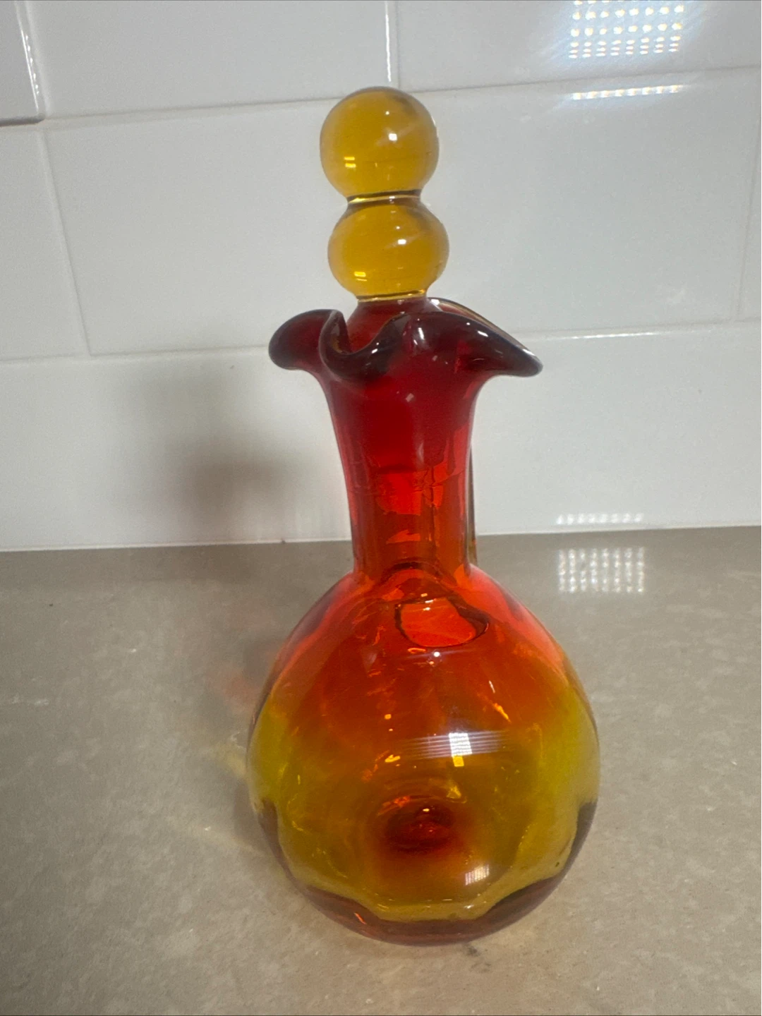Orange and Red Glass Pitcher with Stopper - photo 3
