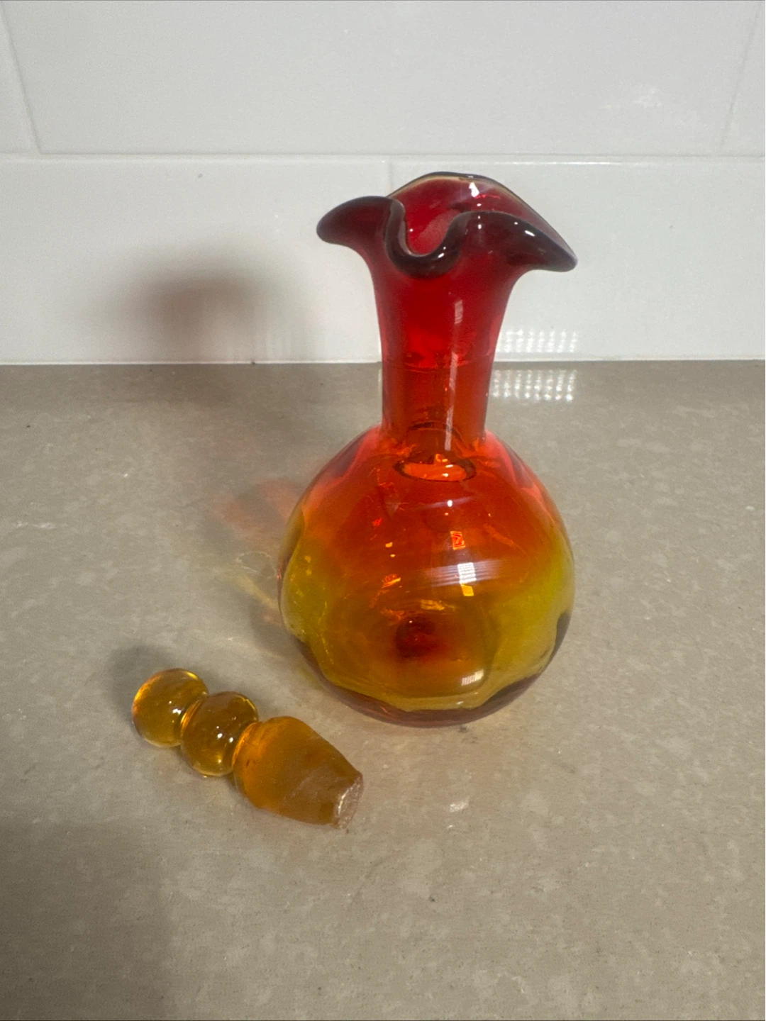Orange and Red Glass Pitcher with Stopper - photo 4