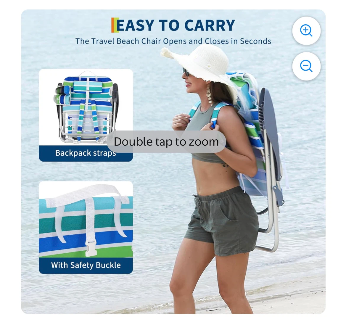 Beach Chair with Pillow and Towel Bar - Blue/Green Stripes - photo 3