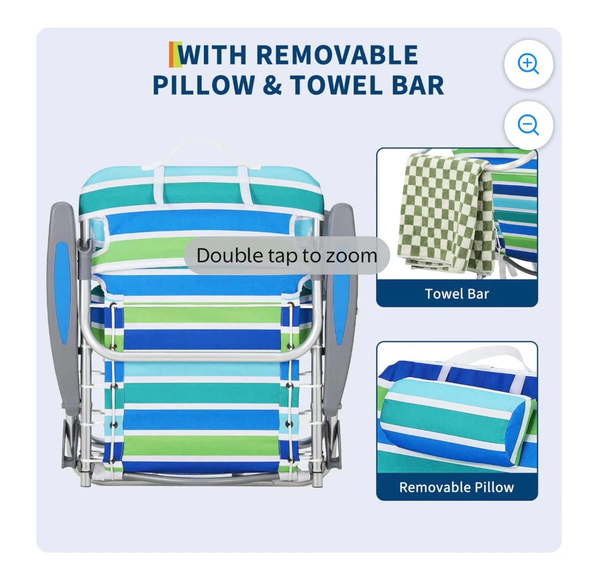 Beach Chair with Pillow and Towel Bar - Blue/Green Stripes - photo 4
